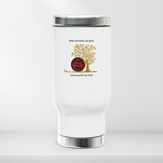 (f70806) When we listen, we grow travel mug