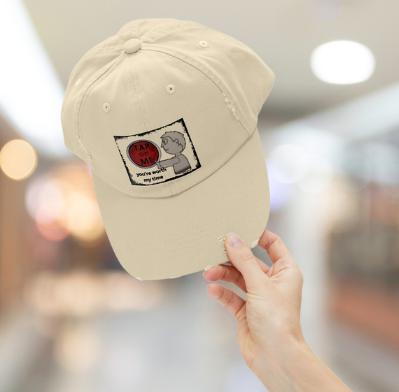 (d40520) You're worth my time (sketch) distressed cap