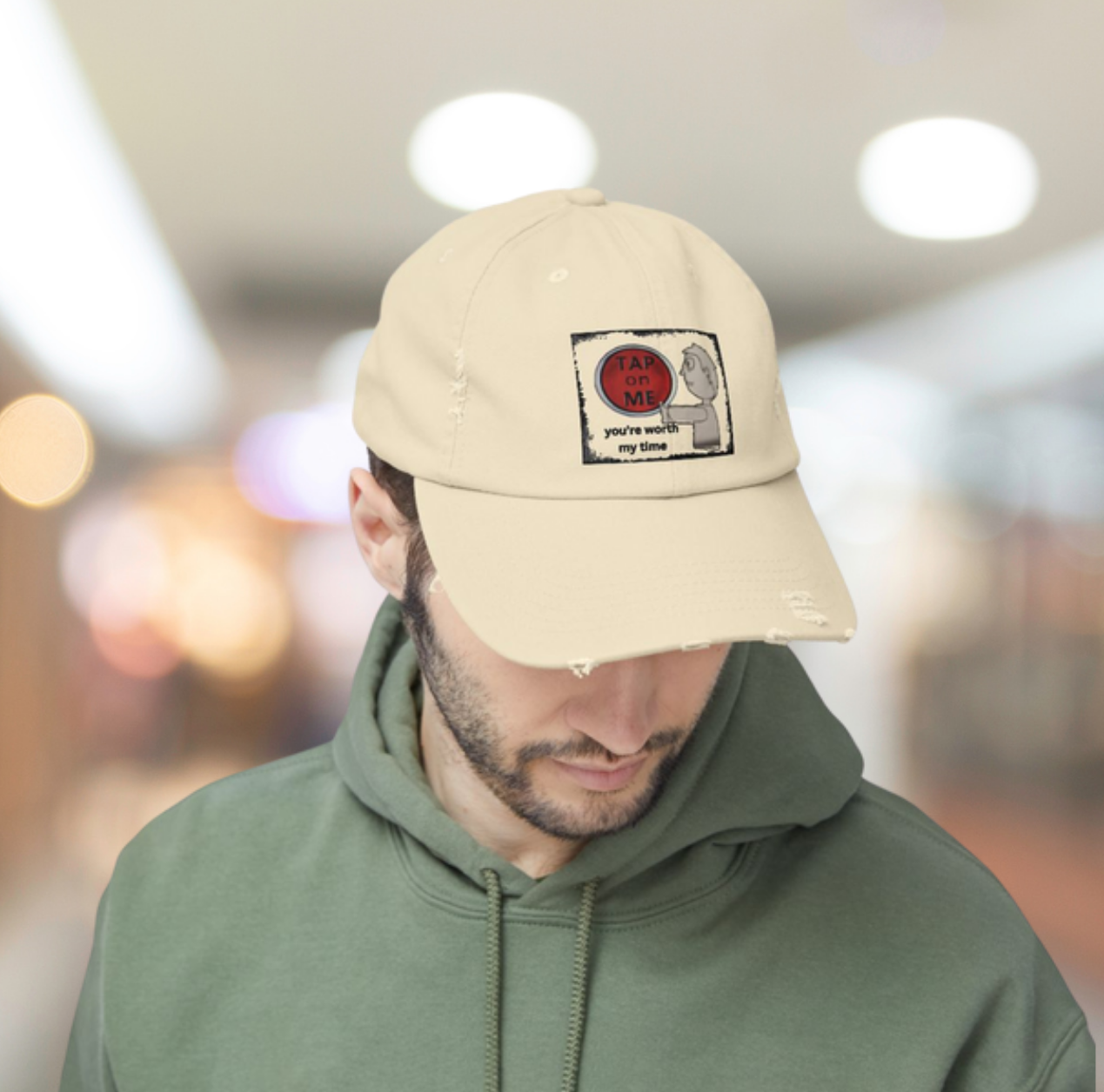 (d40520) You're worth my time (sketch) distressed cap