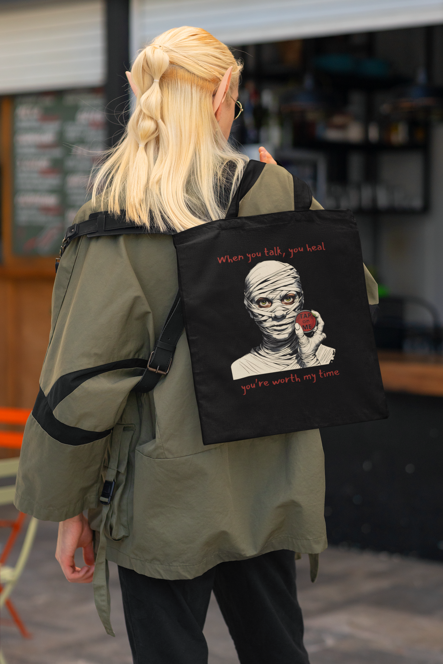 (e51437) When you talk, you heal (mummy) tote bag